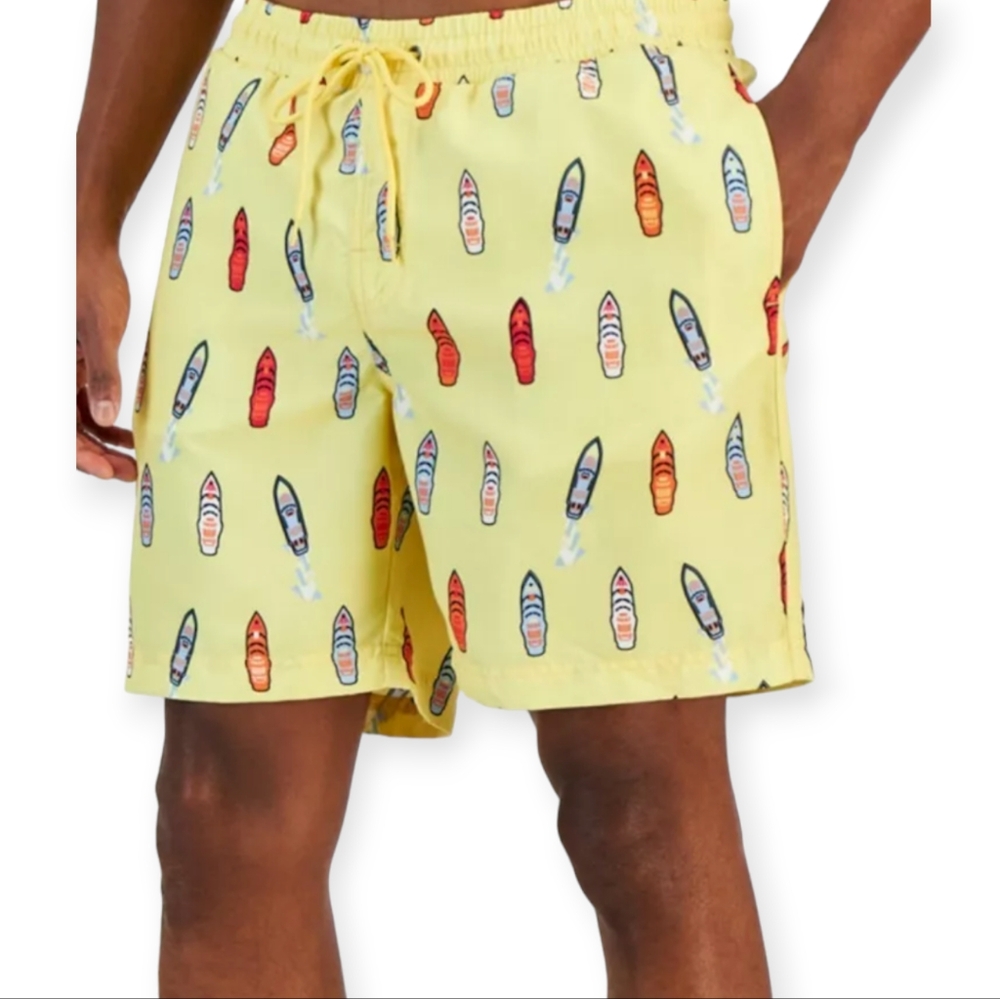 Club Room Swim Trunks Men's Size XL Wave Catchers  7" Shorts Yellow NWT